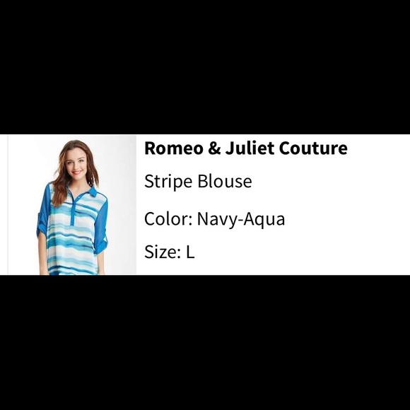 Romeo and Juliet Couture Striped High Low Blouse L - Picture 2 of 6